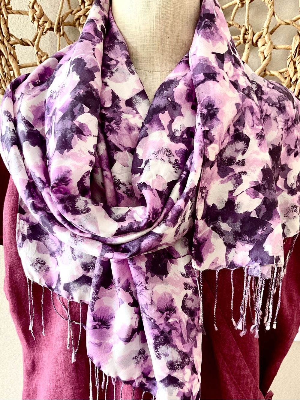 Banana Republic  Women 100% Silk Purple Floral Lightweight Scarf. One size.